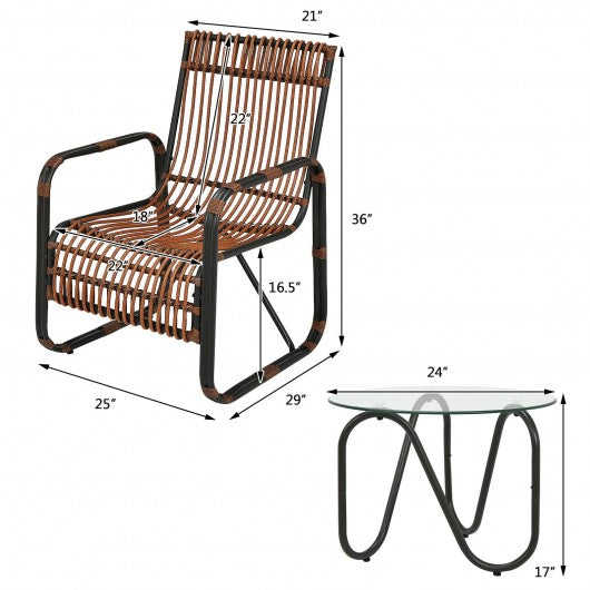3Pcs Patio Rattan Conversational Furniture Set