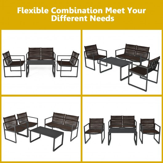 4 Pieces Patio Furniture Conversation Set with Sofa Loveseat Armrest Garden Deck