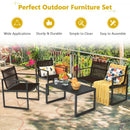 4 Pieces Patio Furniture Conversation Set with Sofa Loveseat Armrest Garden Deck