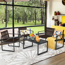 4 Pieces Patio Furniture Conversation Set with Sofa Loveseat Armrest Garden Deck
