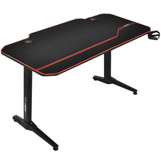 55" T-Shaped Gaming Desk with Full Desk Mouse Pad and Gaming Handle Rack