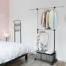 2-Rod Adjustable Garment Rack with Shelf and Storage Boxes