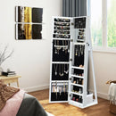 Mirrored Lockable Standing Jewelry Storage Organizer-White