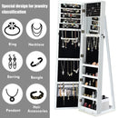 Mirrored Lockable Standing Jewelry Storage Organizer-White
