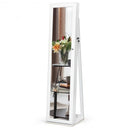 Mirrored Lockable Standing Jewelry Storage Organizer-White