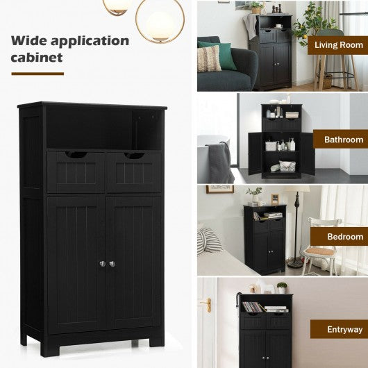 Bathroom Wooden Side Cabinet  with 2 Drawers and 2 Doors-Black