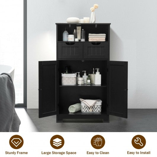 Bathroom Wooden Side Cabinet  with 2 Drawers and 2 Doors-Black