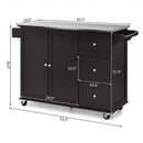 Kitchen Island 2-Door Storage Cabinet with Drawers and Stainless Steel Top-Deep Brown