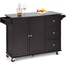 Kitchen Island 2-Door Storage Cabinet with Drawers and Stainless Steel Top-Deep Brown
