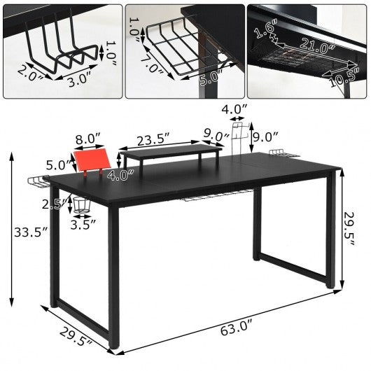 63 inch Gaming Desk with Monitor Shelf Tablet Board
