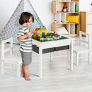 5-in-1 Kids Activity Table and 2 Chairs Set with Storage Building Block Table-White
