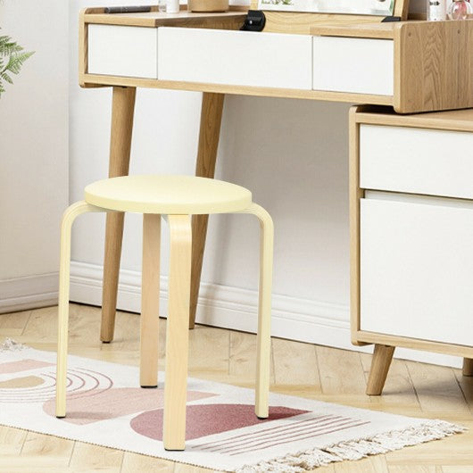 Set of 4 Bentwood Round Stool Stackable Dining Chair with Padded Seat-Beige