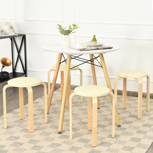 Set of 4 Bentwood Round Stool Stackable Dining Chair with Padded Seat-Beige