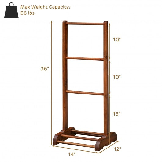3-Bar Acacia Wood Freestanding Bathroom Towel Rack  with Bottom Storage Shelf-Brown