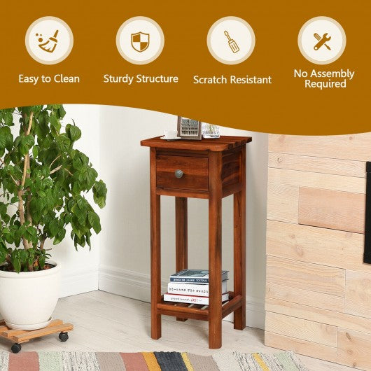 2 Tier End Bedside Table with Drawer Shelf