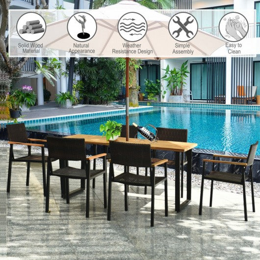 7 Pcs Outdoor Patio Rattan Dining Furniture Table Set with Wicker Chairs