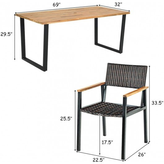 7 Pcs Outdoor Patio Rattan Dining Furniture Table Set with Wicker Chairs