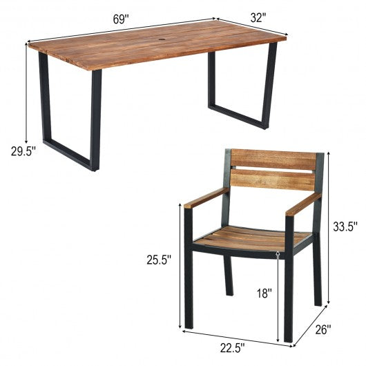 7 Pcs Outdoor Patio Dining Table Set with Hole