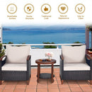 3 Pcs Solid Wood Frame Patio Rattan Furniture Set-Beige