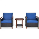 3 pcs Solid Wood Frame Patio Rattan Furniture Set