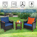 3 pcs Solid Wood Frame Patio Rattan Furniture Set