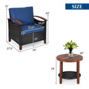 3 pcs Solid Wood Frame Patio Rattan Furniture Set