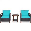 3 Pcs Solid Wood Frame Patio Rattan Furniture Set-Turquoise
