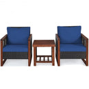 3 Pcs Patio Wicker Furniture Sofa Set with Wooden Frame and Cushion