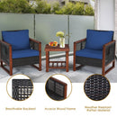 3 Pcs Patio Wicker Furniture Sofa Set with Wooden Frame and Cushion