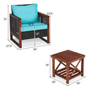 3 pcs Patio Wicker Furniture Sofa Set with Wooden Frame and Cushion-Turquoise
