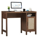 Rustic Computer Desk Writing Table Study Workstation with Storage Cabinet-Walnut