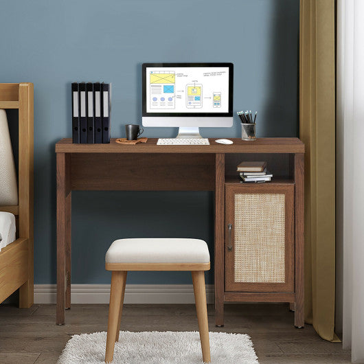 Rustic Computer Desk Writing Table Study Workstation with Storage Cabinet-Walnut