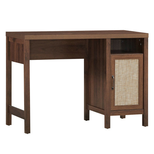 Rustic Computer Desk Writing Table Study Workstation with Storage Cabinet-Walnut