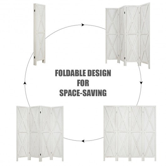 5.6 Ft 4 Panels Folding Wooden Room Divider-White