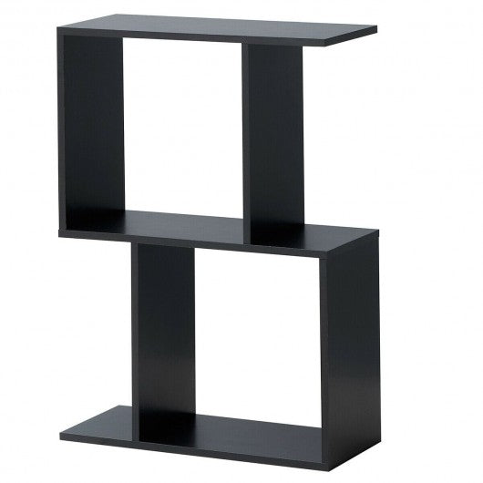 2-Tier Wooden S Shaped Standing Display Storage Shelves Bookcase for Home Office