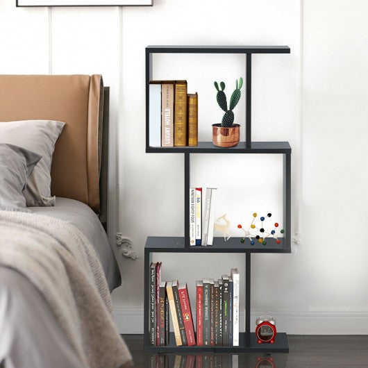 3-tier S-Shaped Bookcase Free Standing Storage Rack Wooden