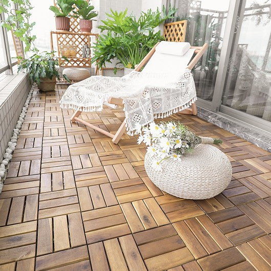 10 Pieces 12" x 12" Acacia Wood Interlocking Tile Flooring for Outdoor Indoor