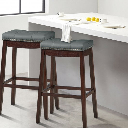 29”Set of 2 Nailhead Saddle Bar Stools -Coffee