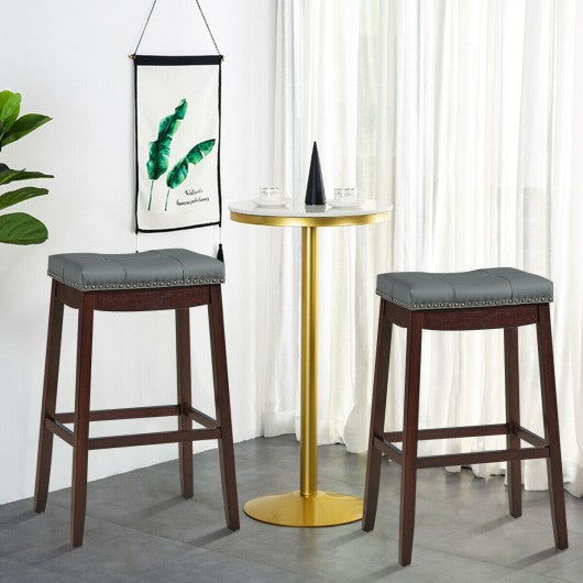 29”Set of 2 Nailhead Saddle Bar Stools -Coffee