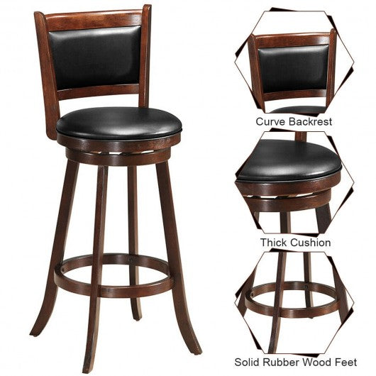 29" Swivel Bar Height Stool Wooden Upholstered Dining Chair