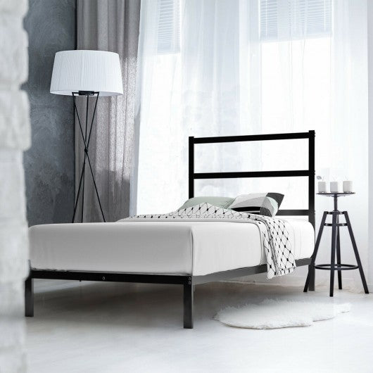 Twin-Full-Queen Size Metal Bed Platform Frame with Headboard-Twin Size