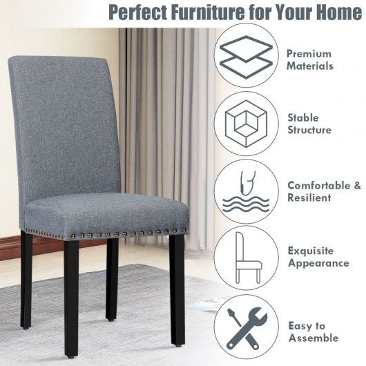 Set of 2 Fabric Upholstered Dining Chairs with Nailhead-Light Gray