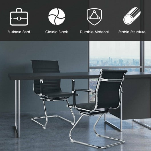 Set of 2 Heavy Duty Gues Chairs for Guest Reception Conference-Black