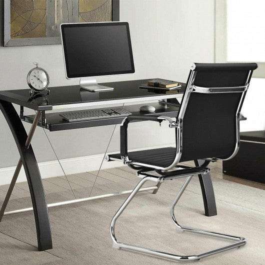 Set of 2 Heavy Duty Gues Chairs for Guest Reception Conference-Black