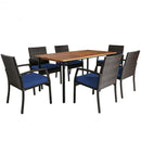 7Pcs Patio Rattan Cushioned Dining Set with Umbrella Hole-Navy