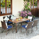 7Pcs Patio Rattan Cushioned Dining Set with Umbrella Hole-Navy