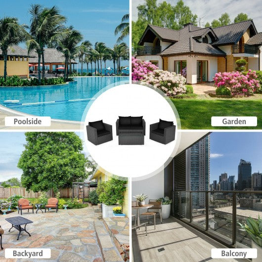 4 Pcs Patio Rattan Cushioned Furniture Set-Black