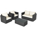 4Pcs Patio Rattan Cushioned Furniture Set-White