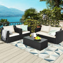 4Pcs Patio Rattan Cushioned Furniture Set-White