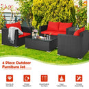 4Pcs Patio Rattan Cushioned Furniture Set-Red